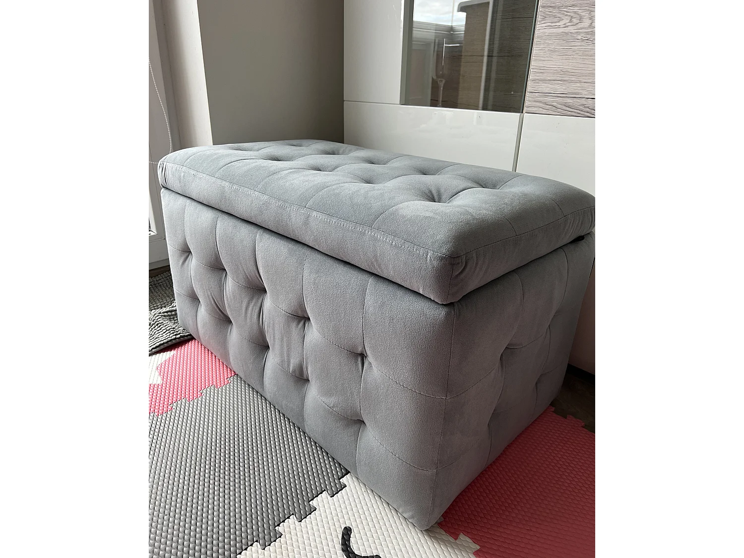 Pouf de rangement MICHIGAN Velours Gris clair