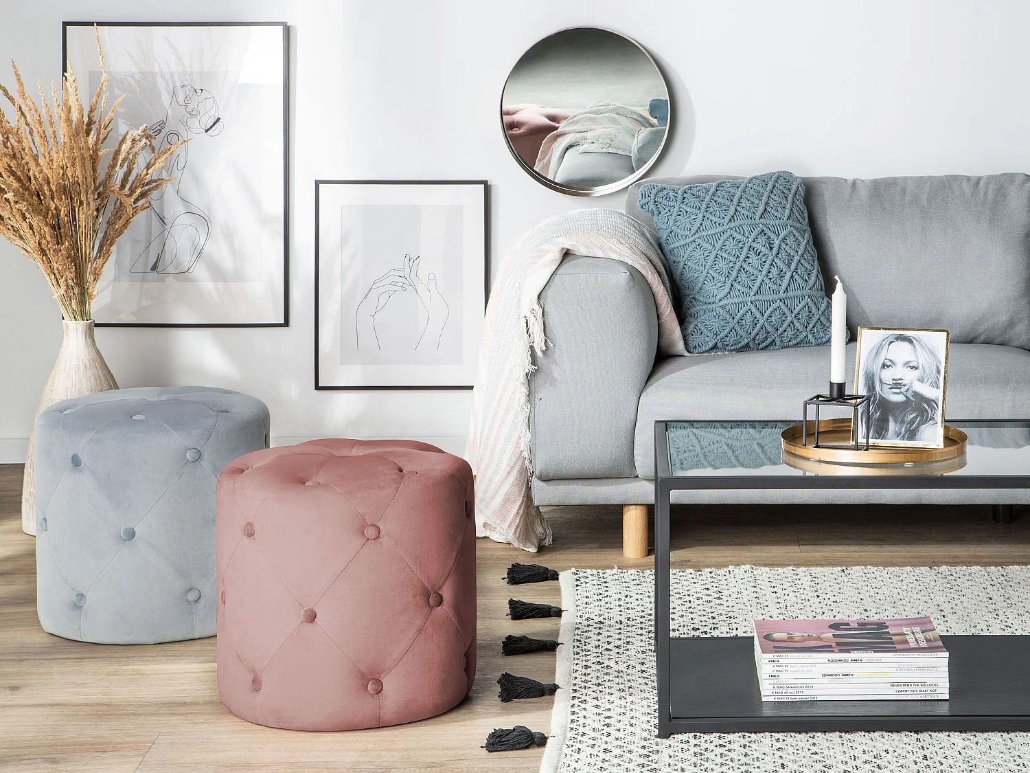 Pouf COROLLA Velours Rose