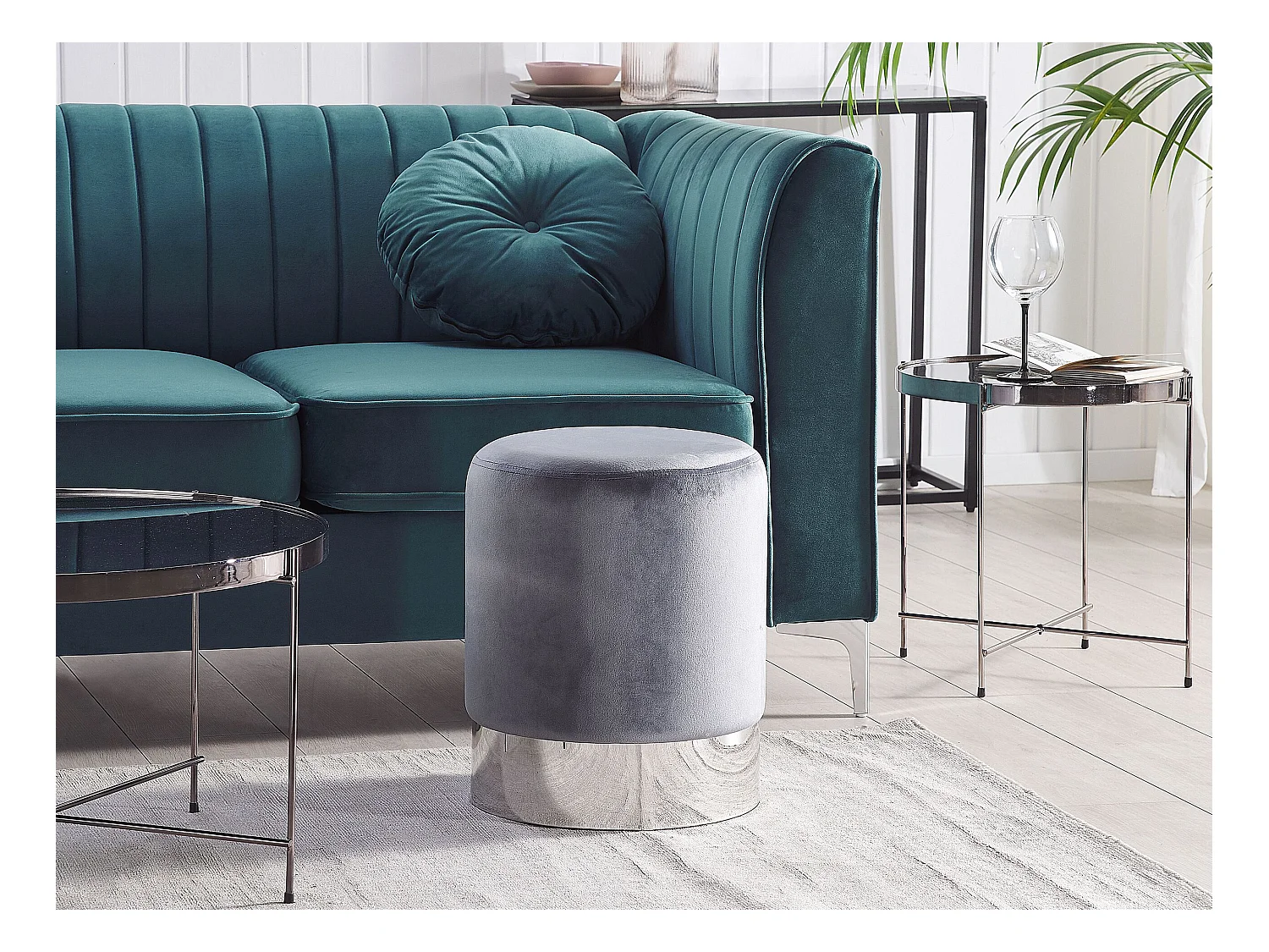 Pouf BRIGITTE Velluto Grigio 36 cm 36 cm 44 cm