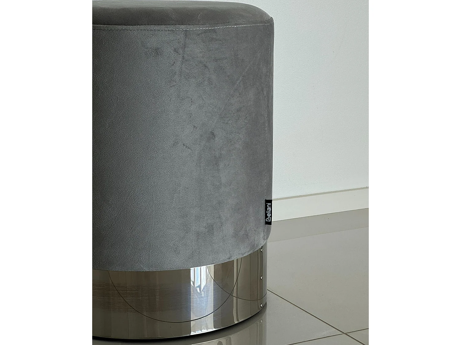 Pouf BRIGITTE Velours Gris 36 cm 36 cm 44 cm