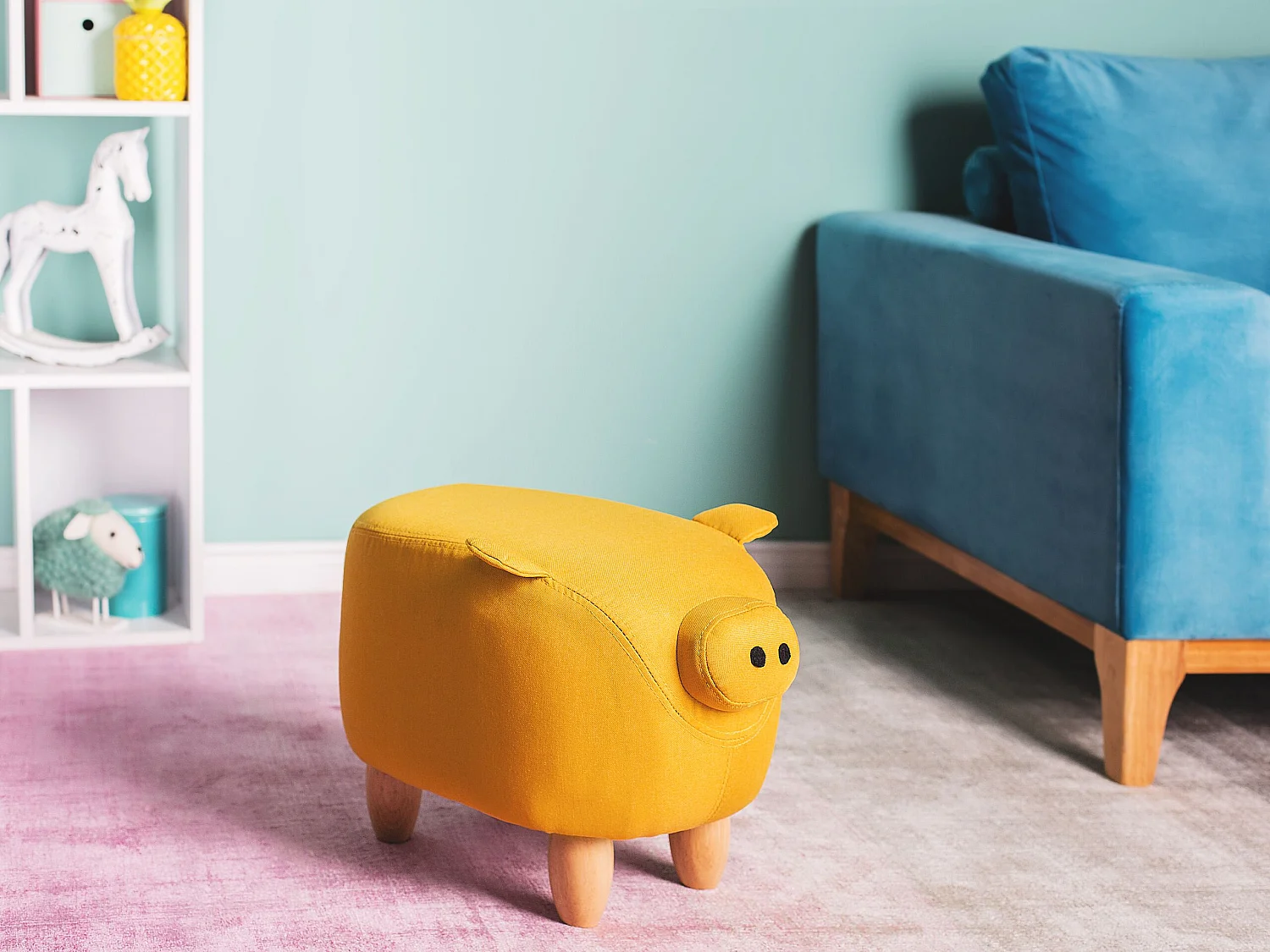 Tabouret animal PIGGY Tissu Jaune