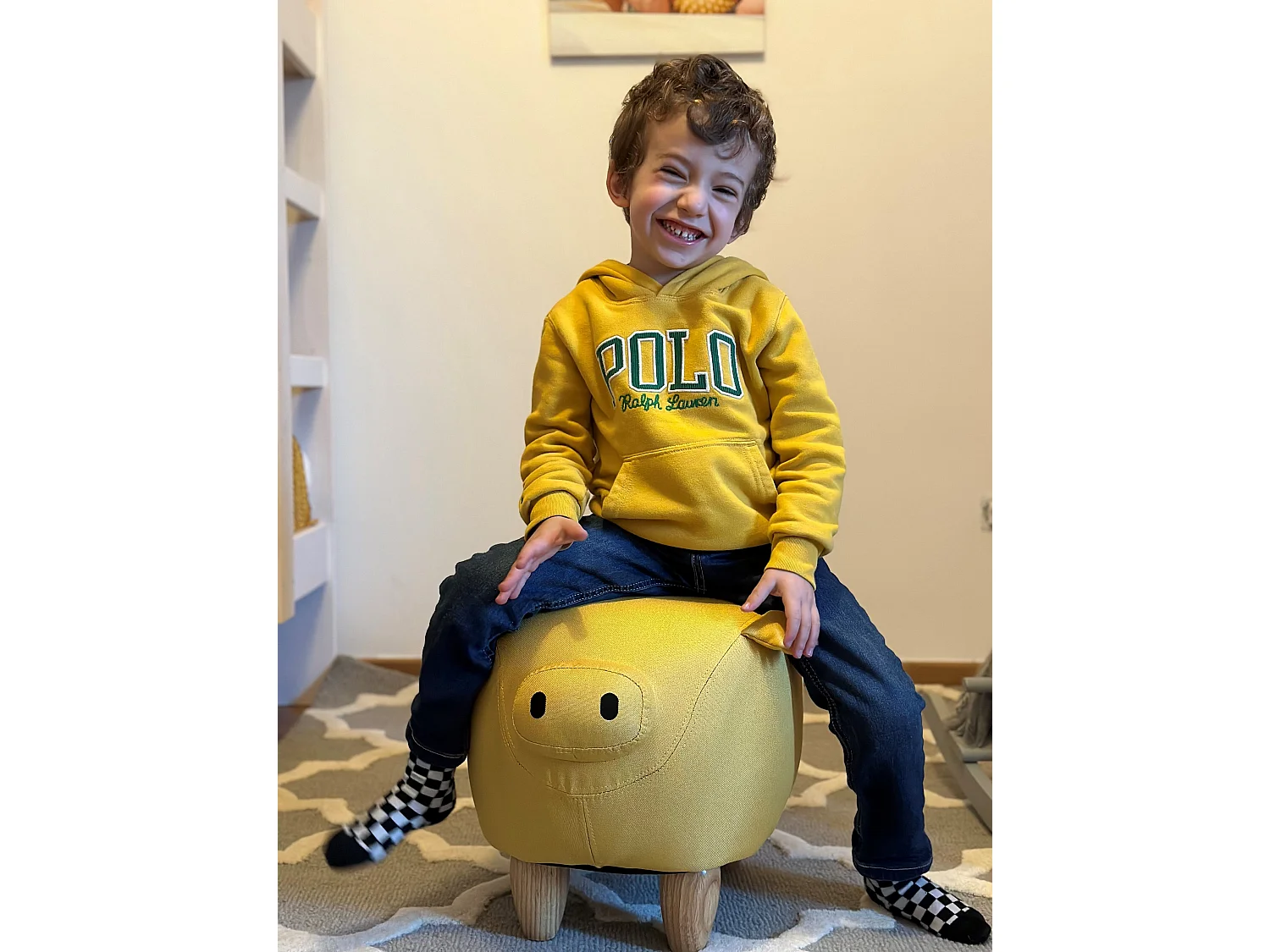 Tabouret animal PIGGY Tissu Jaune