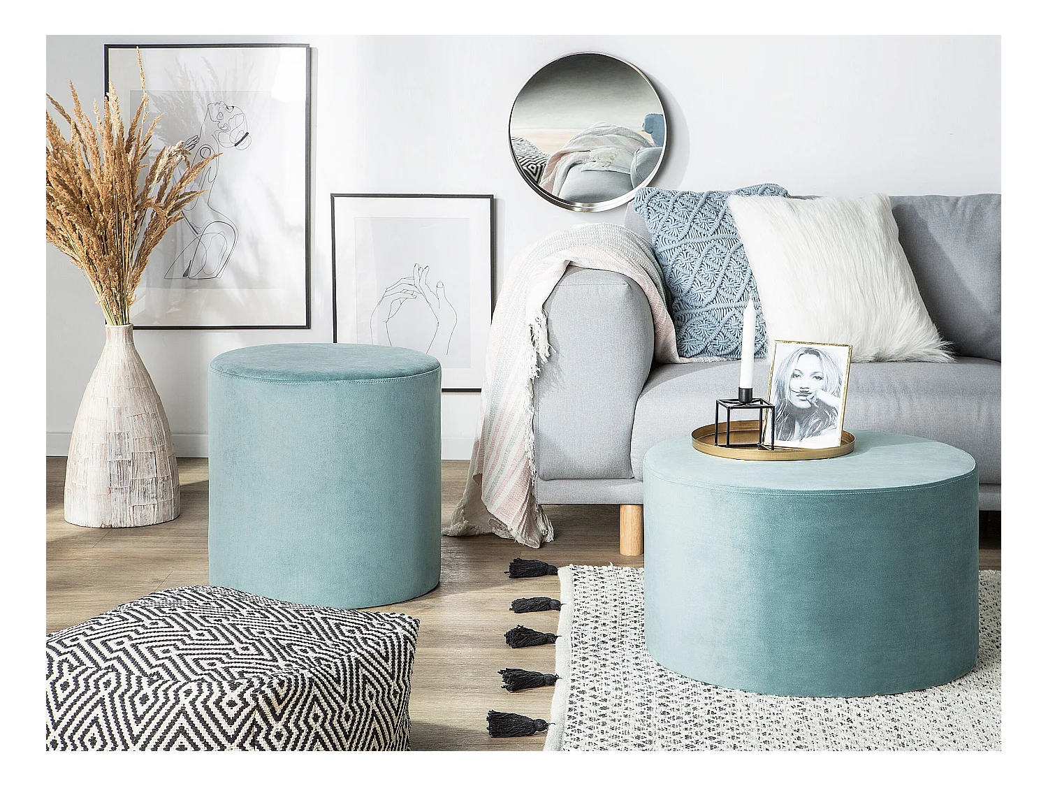 Pouf LOVETT Velours Vert menthe