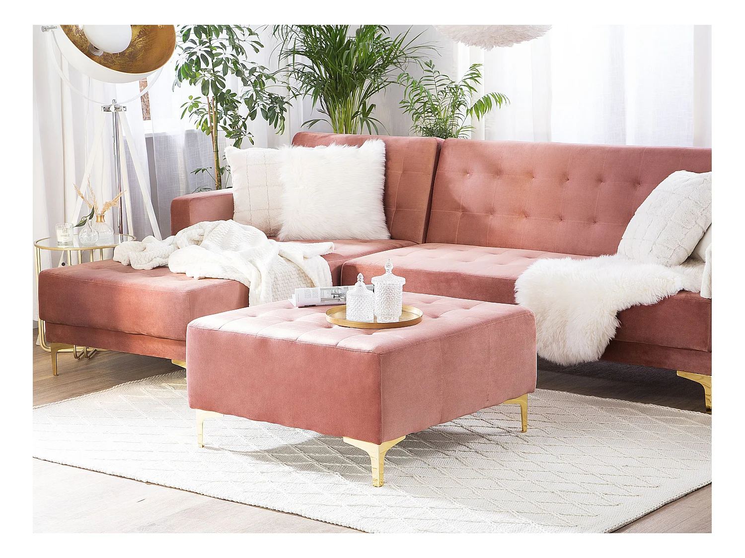 Moderne Ottomane Samtstoff rosa Aberdeen