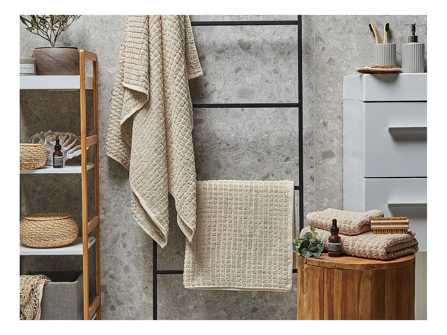 4-delige handdoekset ATAI Katoen Beige