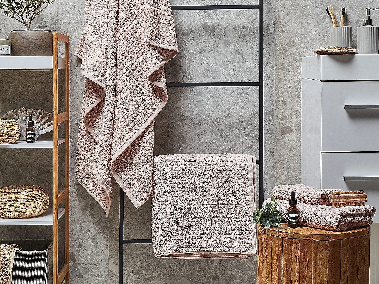 Lot de 4 serviettes de bain en coton rose ATAI