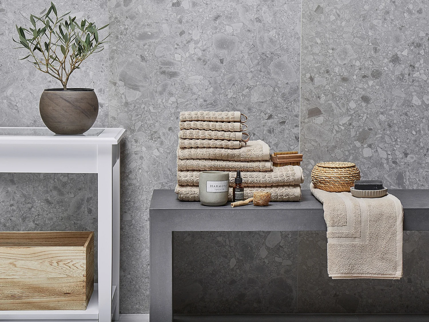 Conjunto de 9 toallas ATAI Algodón Beige