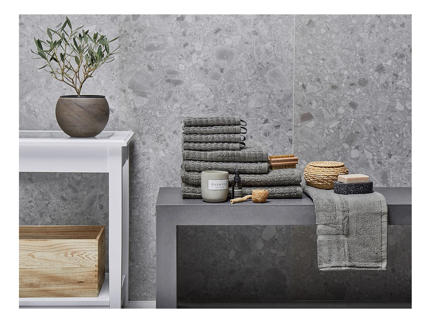 Conjunto de 9 toallas ATAI Algodón Gris