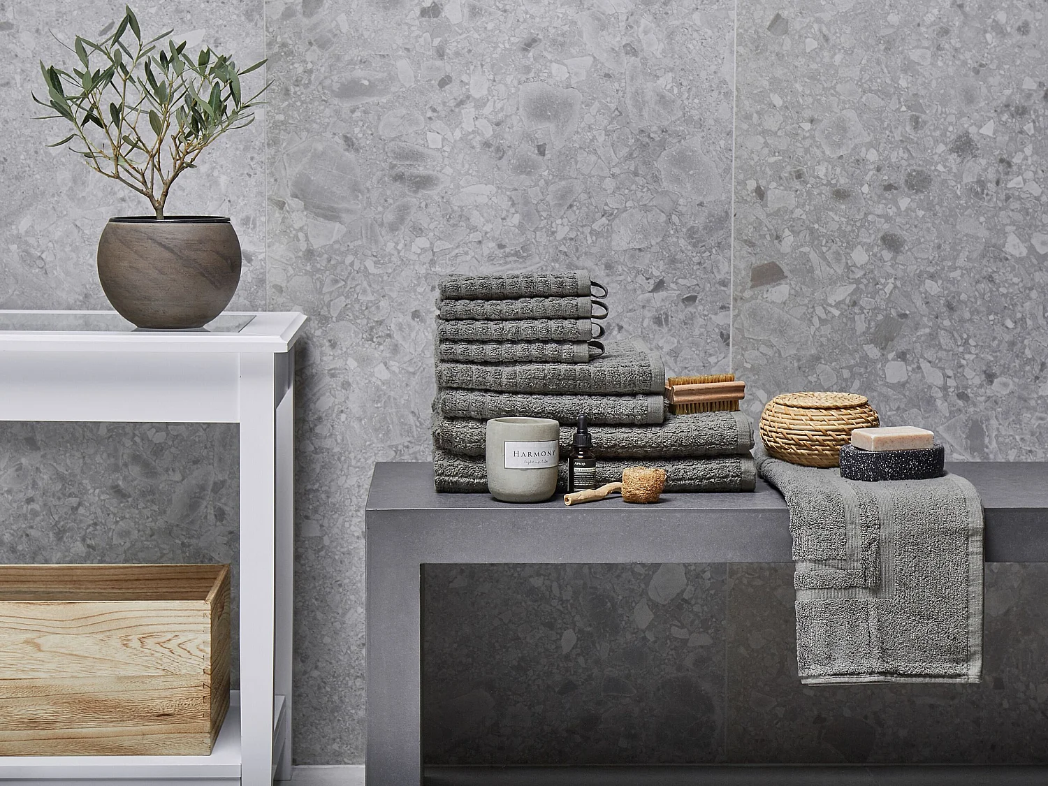 Lot de 9 serviettes ATAI Coton Gris