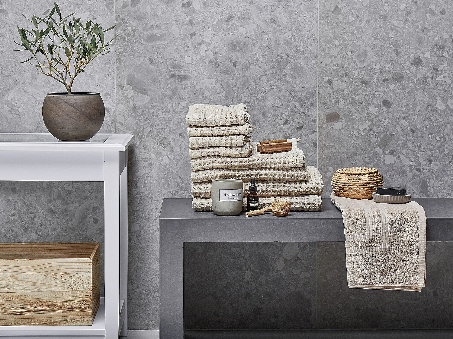 Lot de 9 serviettes AREORA Coton Beige