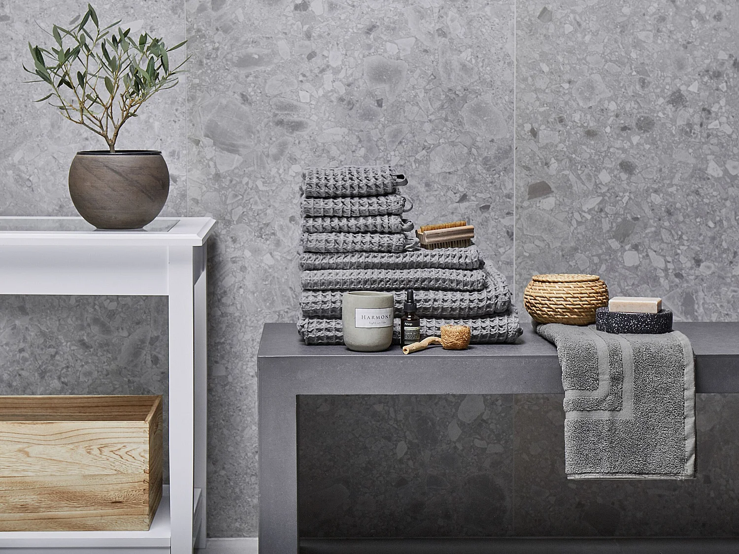 Lot de 9 serviettes AREORA Coton Gris clair