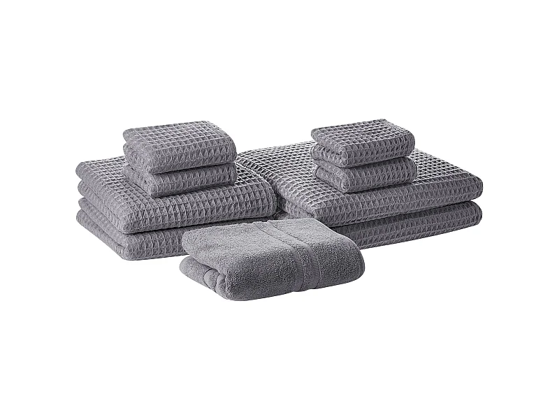 Lot de 9 serviettes AREORA Coton Gris clair