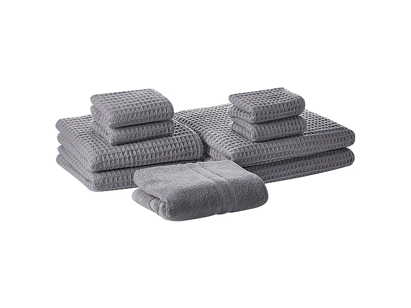 Lot de 9 serviettes AREORA Coton Gris clair