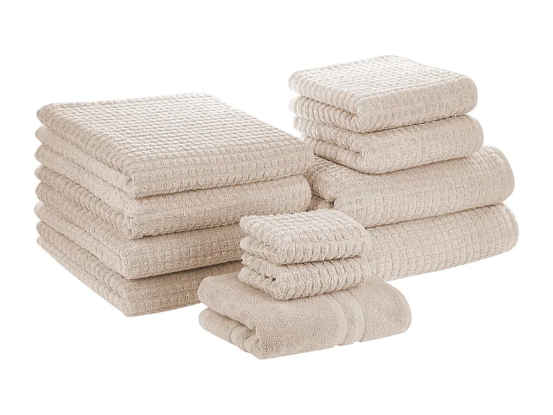Frottee Handtuch Set mit Badematte Baumwolle beige 11-teilig Atai