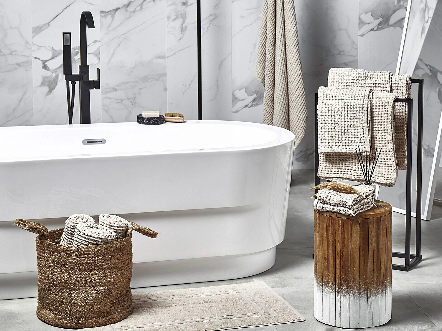 Handtuch Set mit Badematte Baumwolle beige 11-teilig Areora