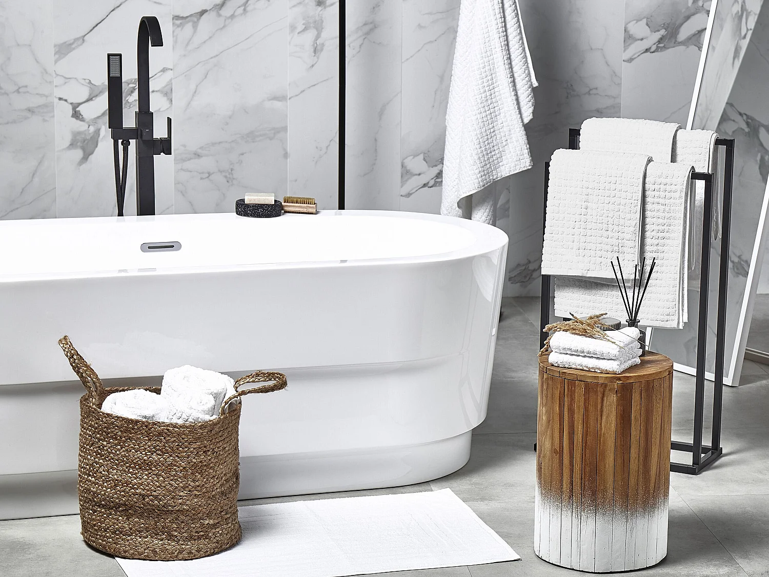 Frottee Handtuch Set mit Badematte Baumwolle weiß 11-teilig Atai