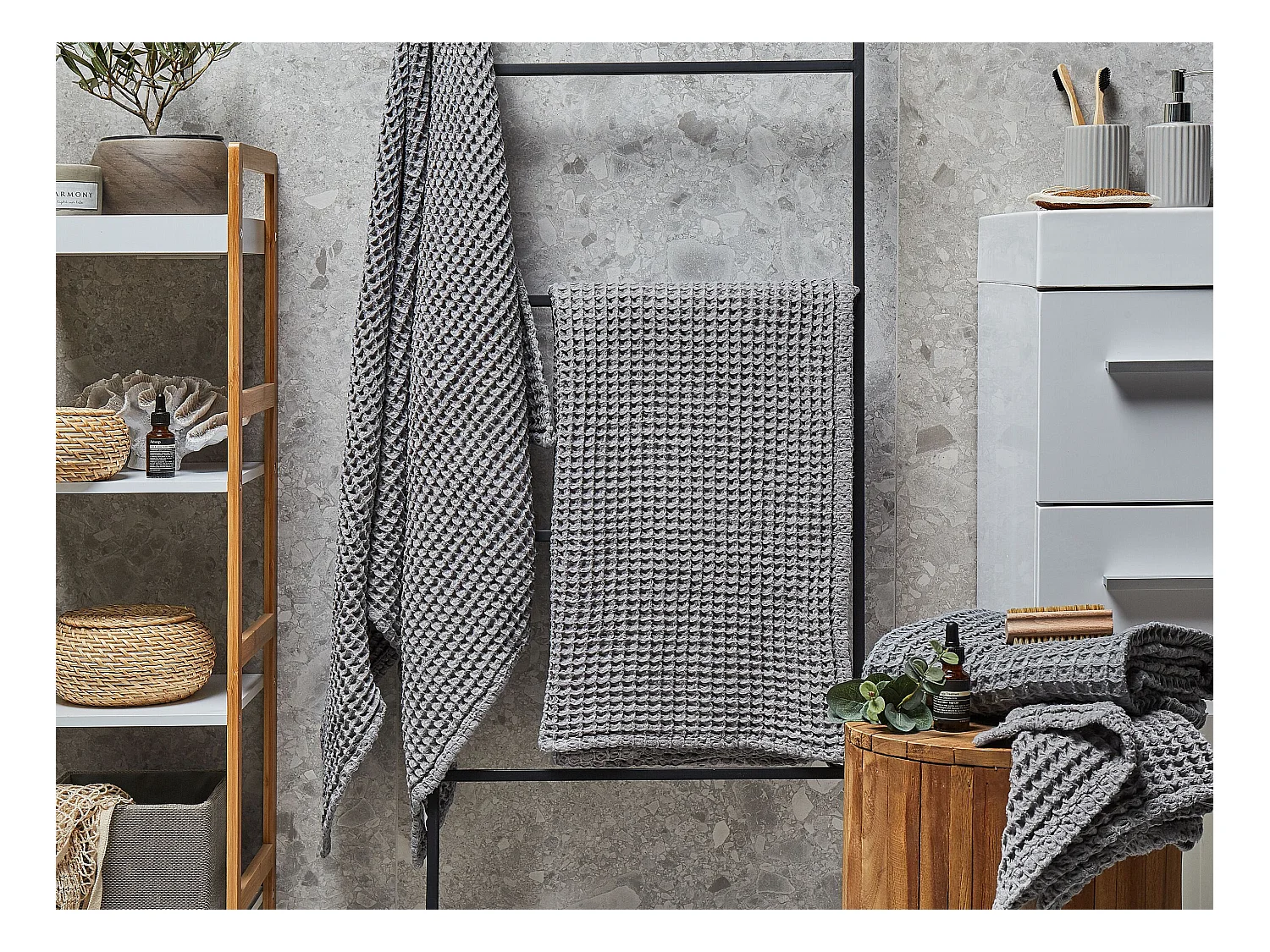 Conjunto de 4 toallas AREORA Algodón Gris claro