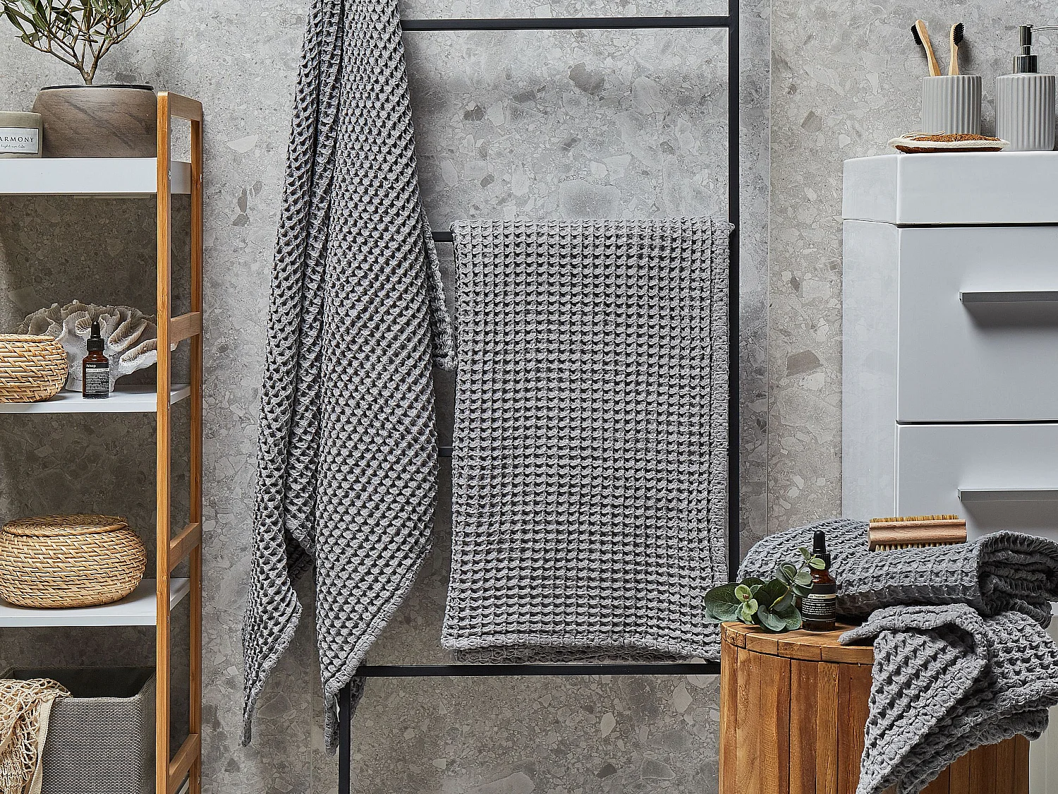 Lot de 4 serviettes AREORA Coton Gris clair