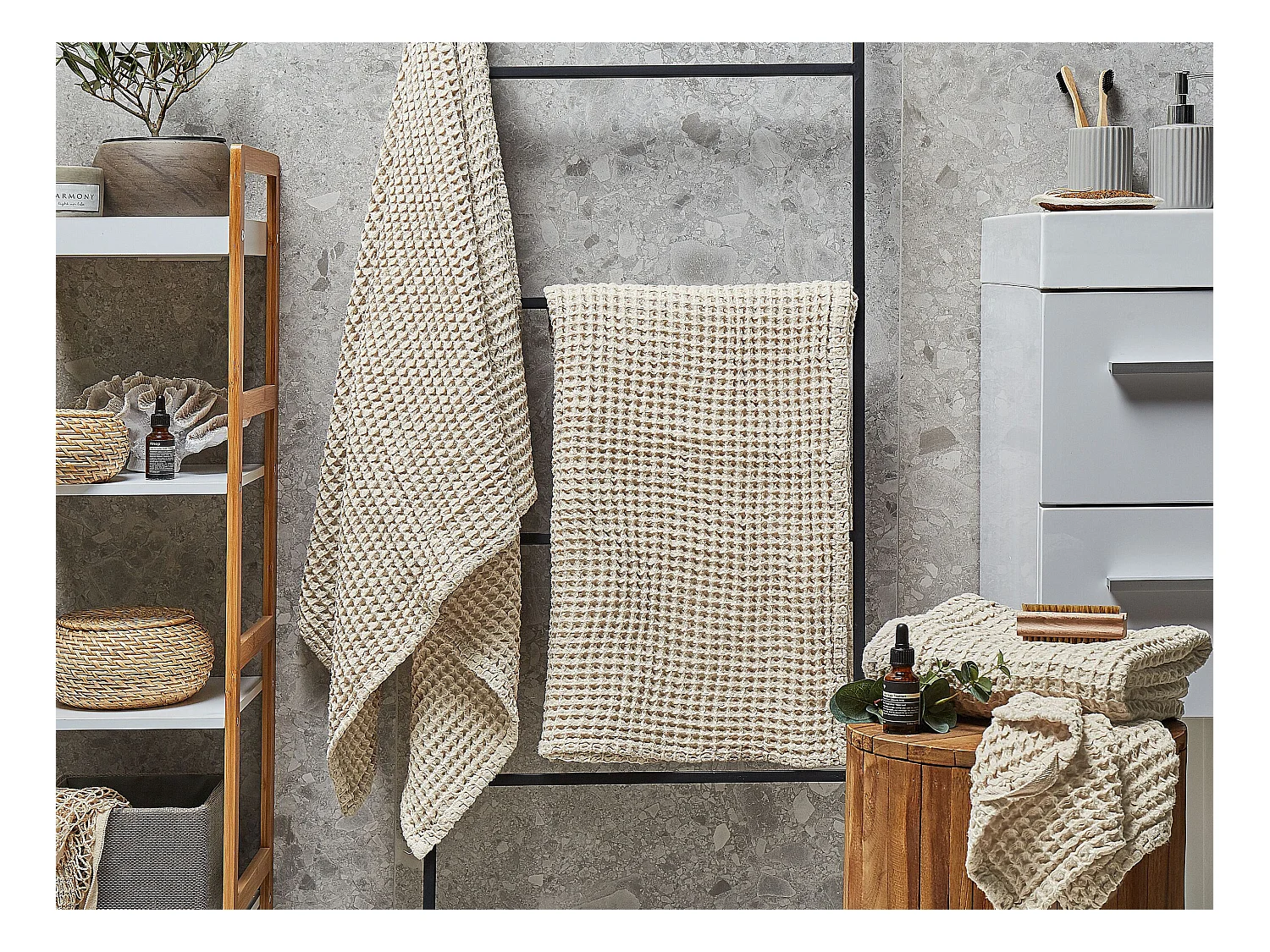 Komplet 4 ręczników AREORA Bawełna Beżowy