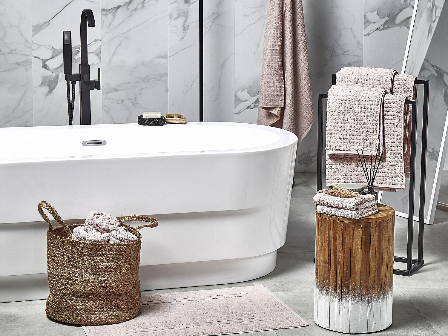 Frottee Handtuch Set mit Badematte Baumwolle rosa 11-teilig Atai