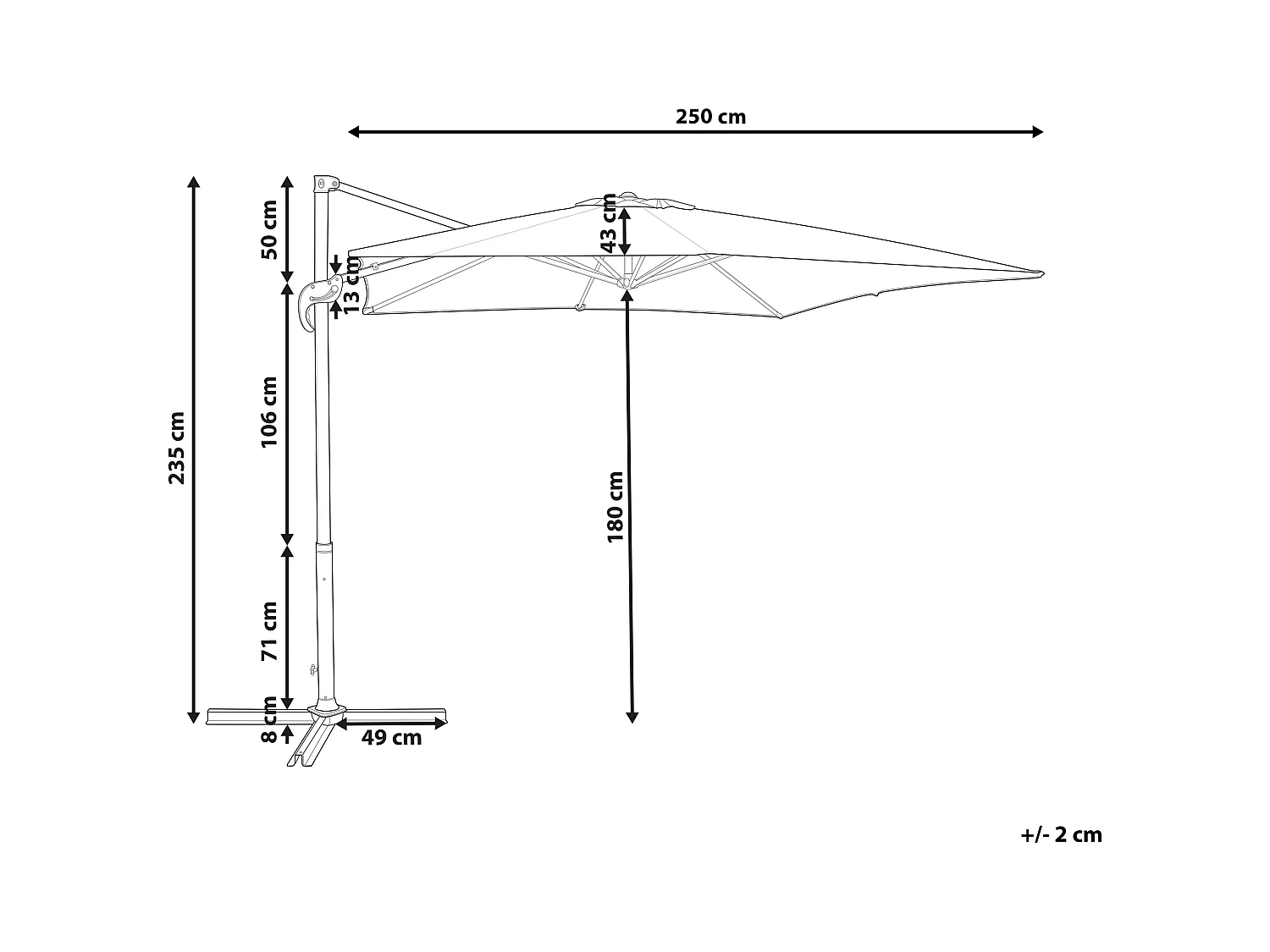 Stilvoller Sonnenschirm Polyester quadratische Form sandbeige Monza