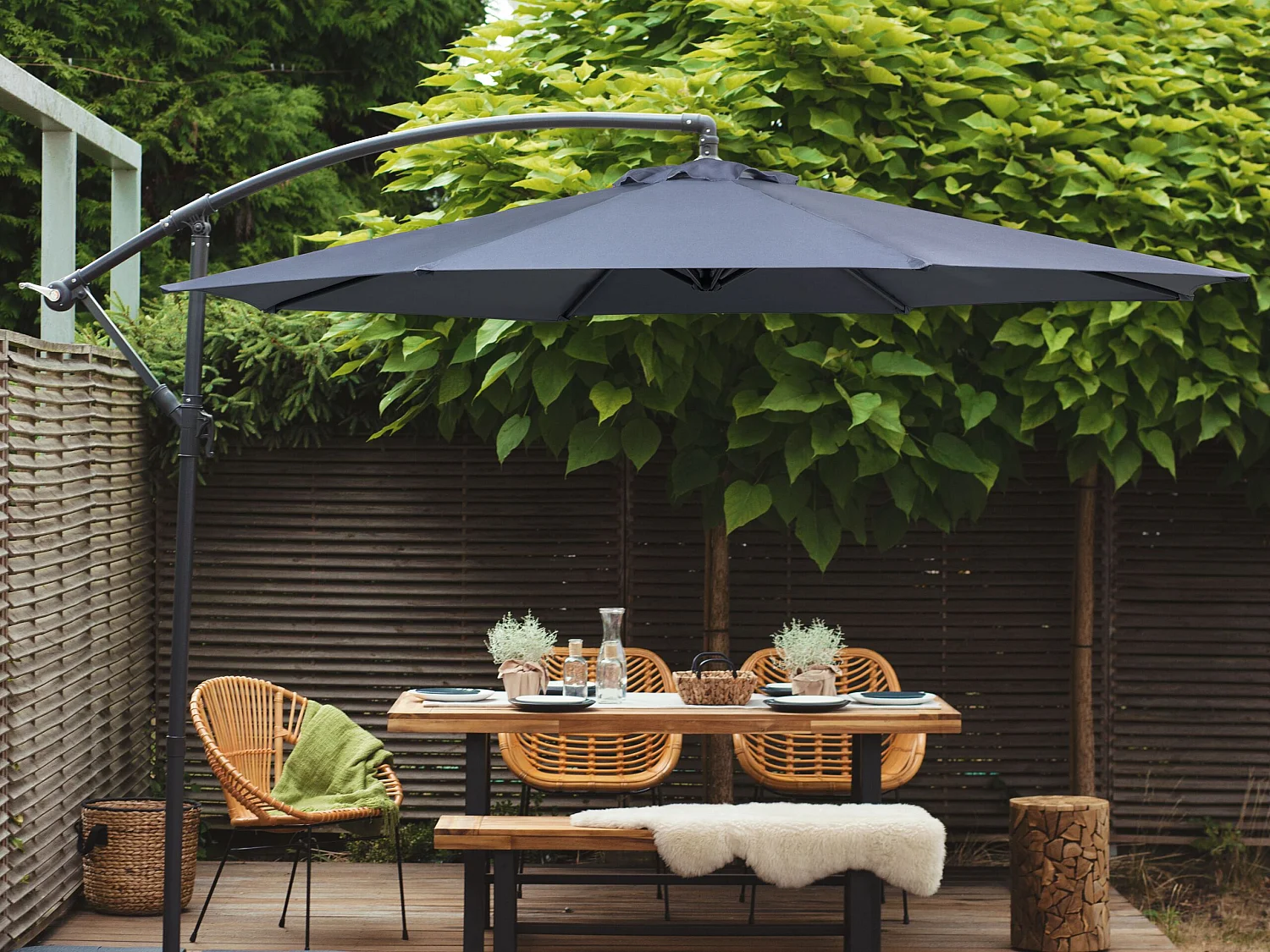 Parasol ogrodowy na wysięgniku 300 cm RAVENNA Ciemnoszary