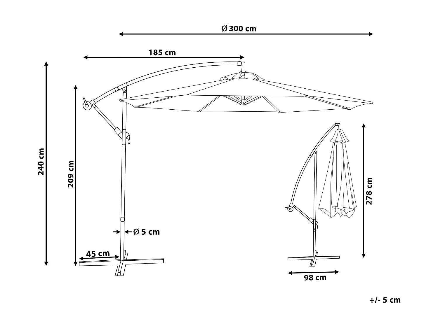 Parasol déporté 300 cm RAVENNA Gris foncé