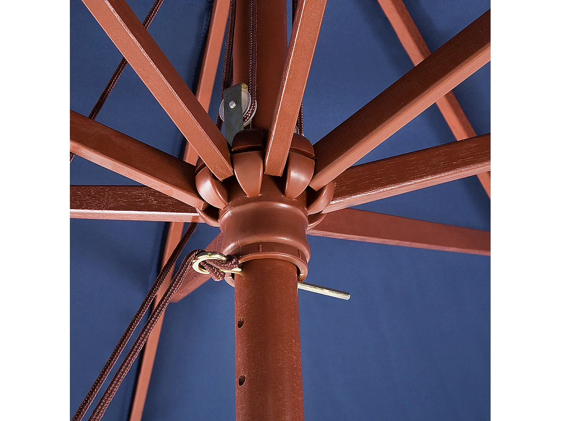 Moderner Sonnenschirm in Marineblau aus Polyester und Birkenholz rund 270 cm