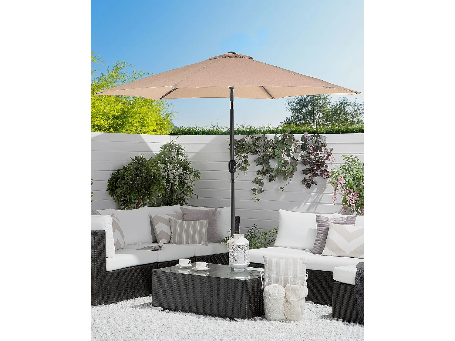 Moderner Sonnenschirm Polyester Aluminium mit Kurbel dia. 270cm sandbeige Varese