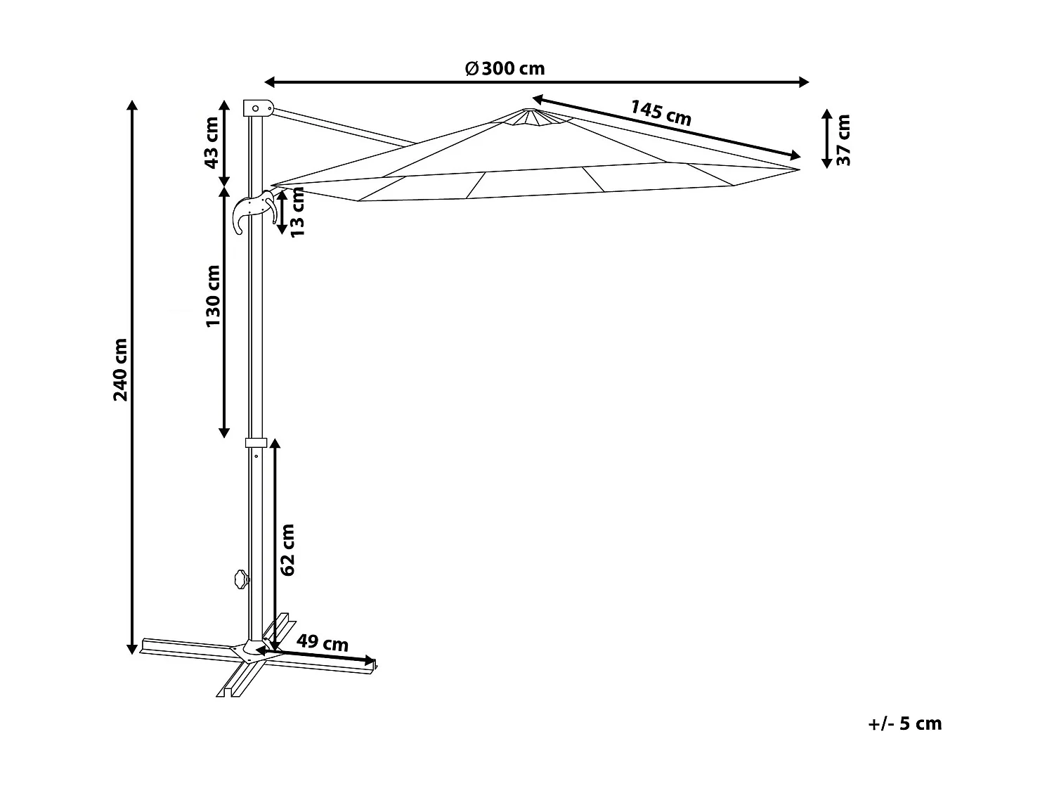 Parasol déporté 300 cm SAVONA Gris foncé Gris