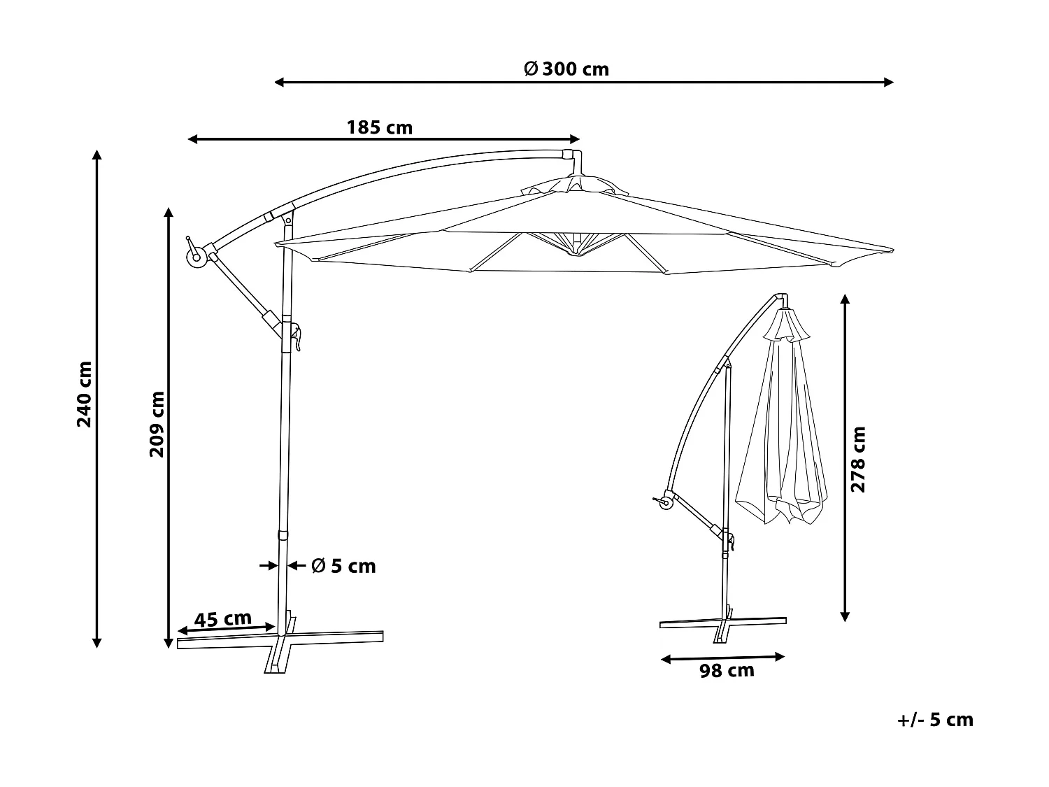 Parasol déporté 300 cm RAVENNA Rouge Bordeaux