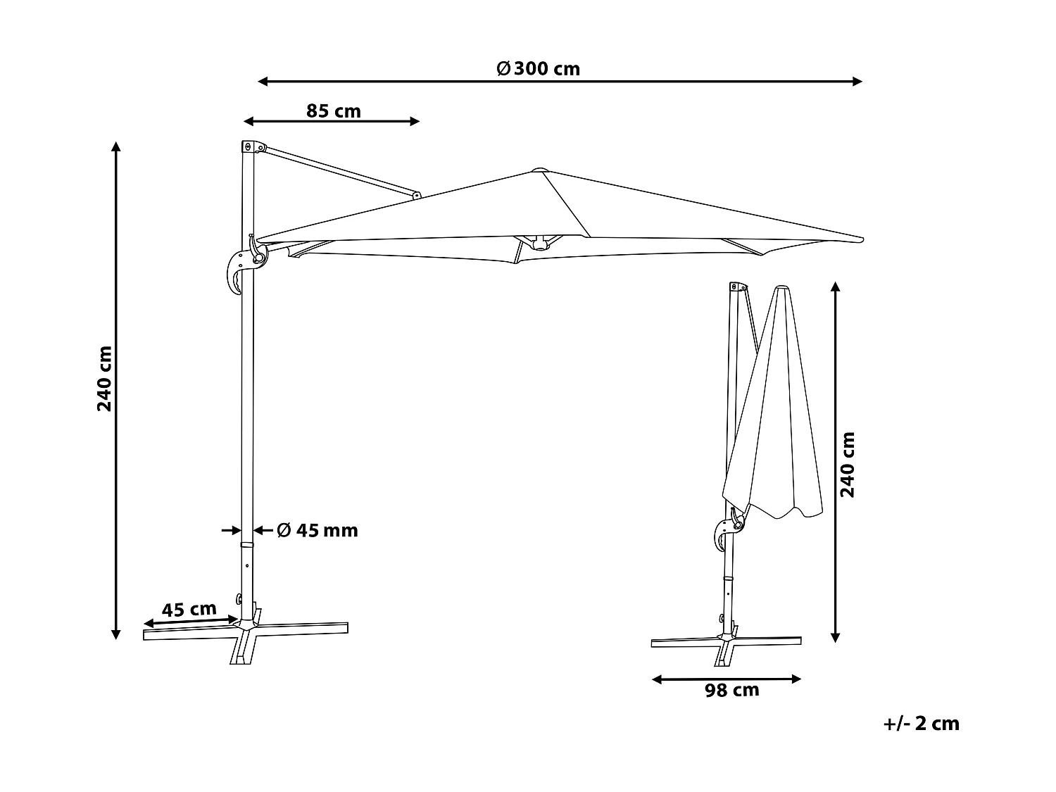 Parasol ogrodowy na wysięgniku 300 cm SAVONA Ciemnoszary Szary
