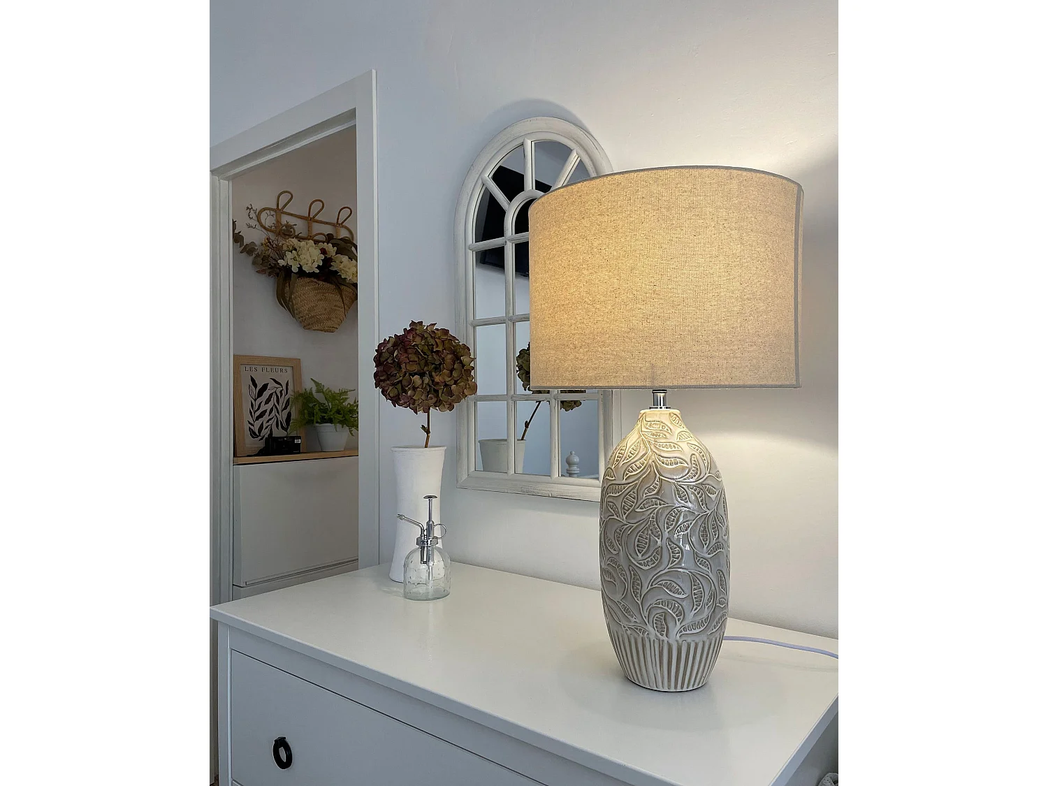 Tischleuchte SALZA Keramik Beige