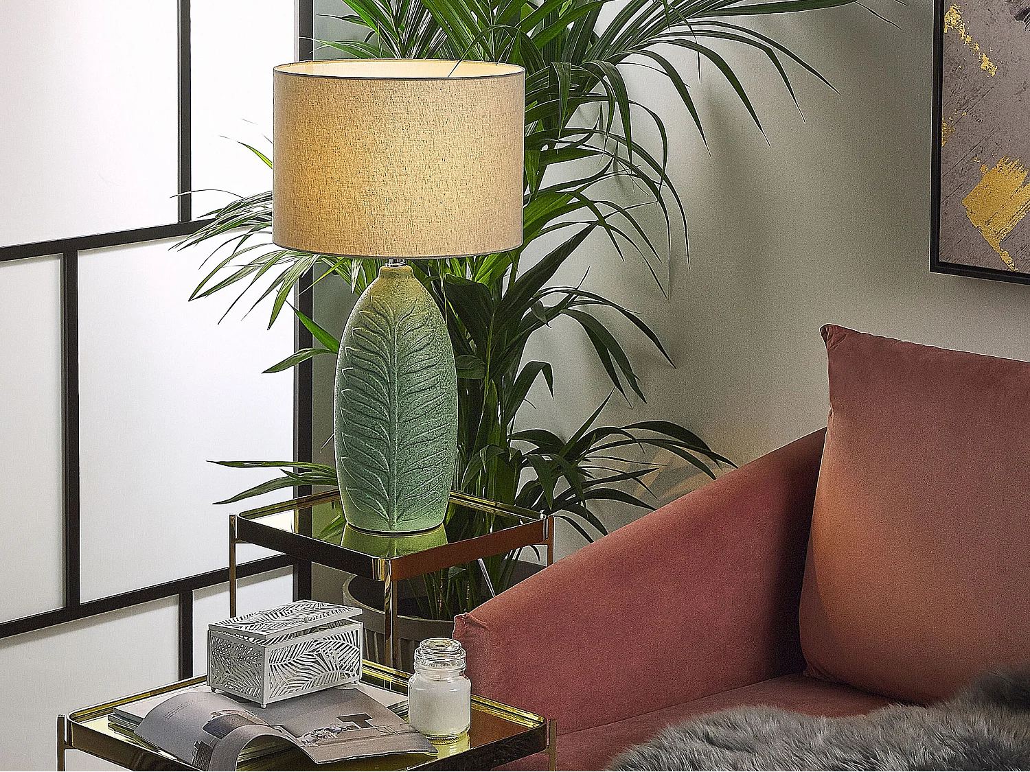 Lampe à poser verte et grise 59 cm OHIO