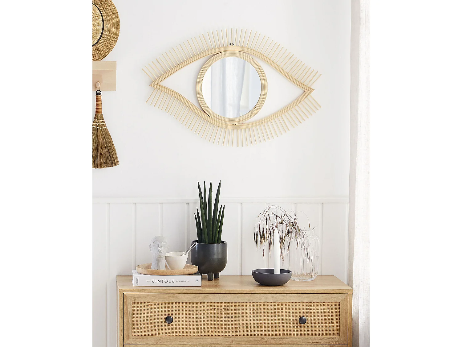 Lustro ścienne SOYOPA 79 cm 48 cm Drewno bambusowe Naturalny