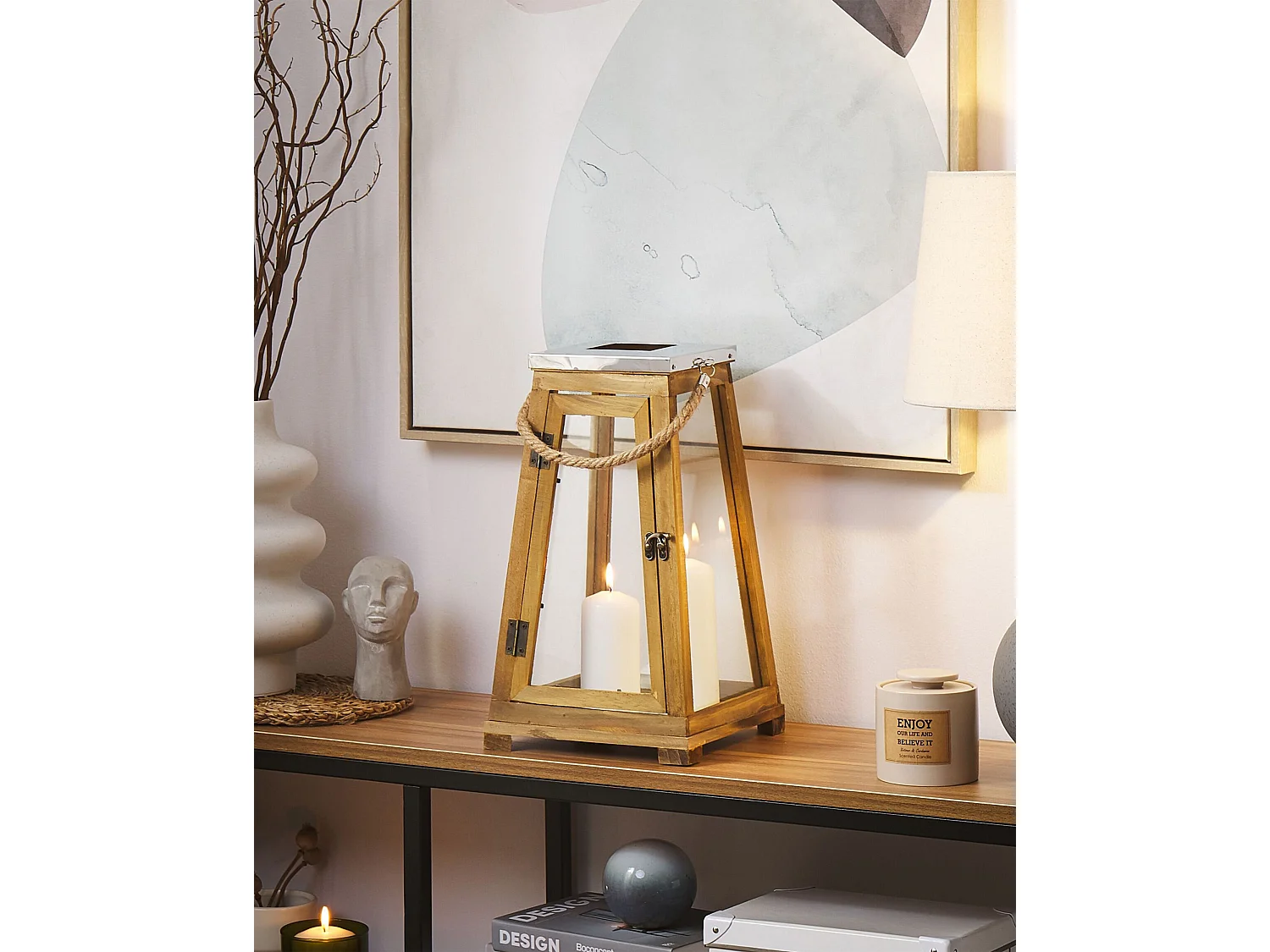 Linterna PULAU Madera 39 cm Marrón