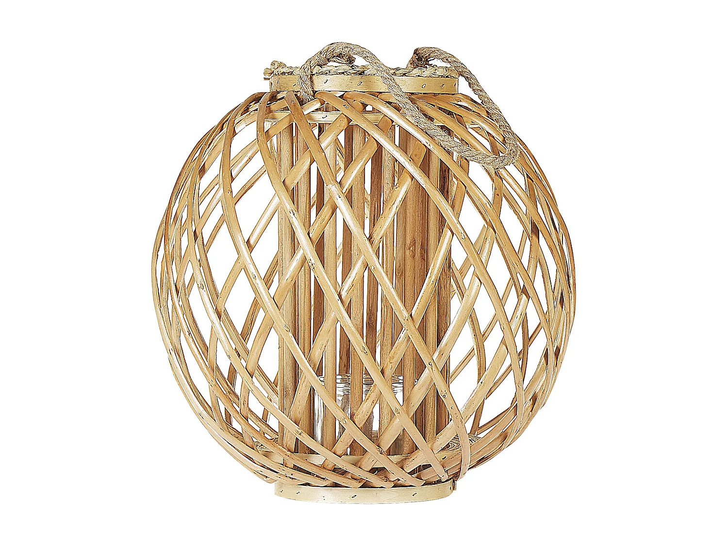 Dekolaterne Weidenholz hellbraun 41 cm mit Glas Kerzenhalter Griff Boho Samoa