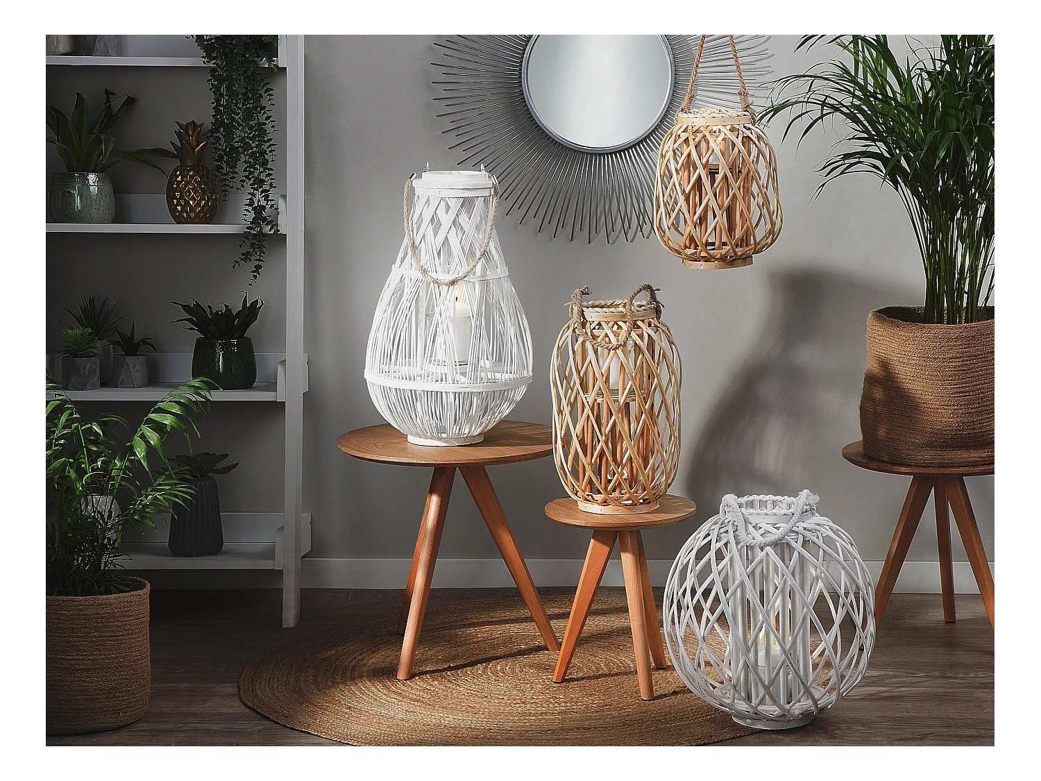 Linterna TONGA Madera de bambú 56 cm Blanco