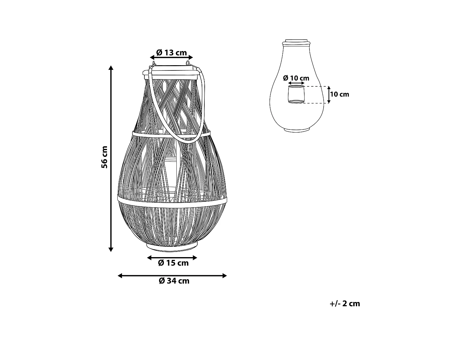Linterna TONGA Madera de bambú 56 cm Blanco