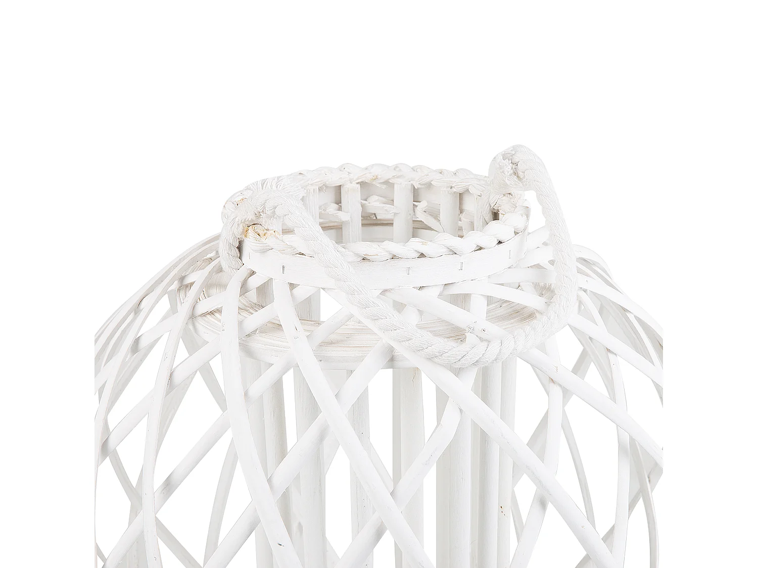 Dekolaterne Weidenholz weiß 41 cm mit Glas Kerzenhalter Griff Boho Modern Samoa