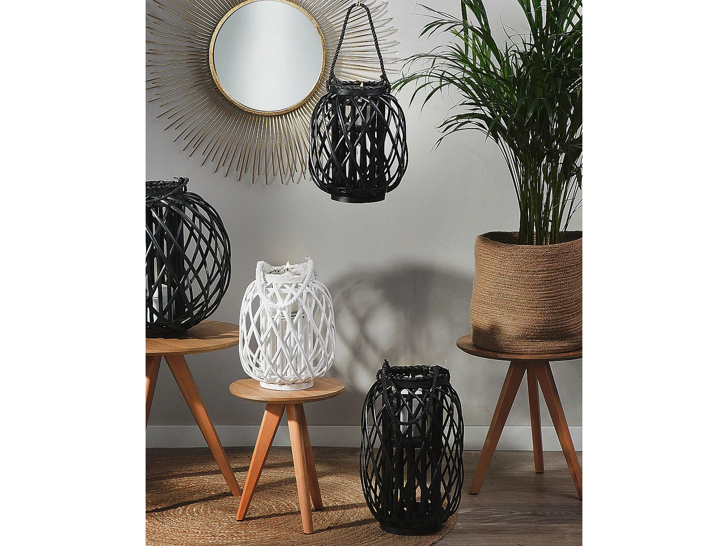 Lanterne MAURITIUS Bois de saule 30 cm Noir