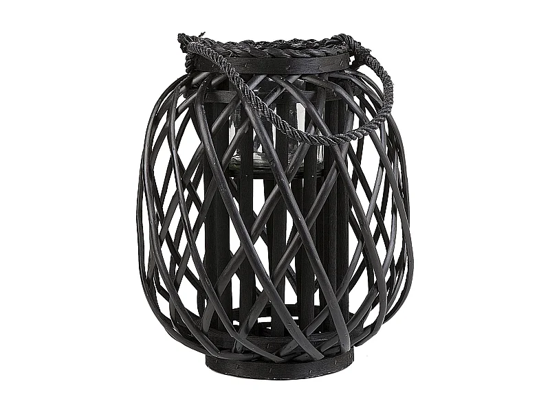 Lanterne MAURITIUS Bois de saule 30 cm Noir