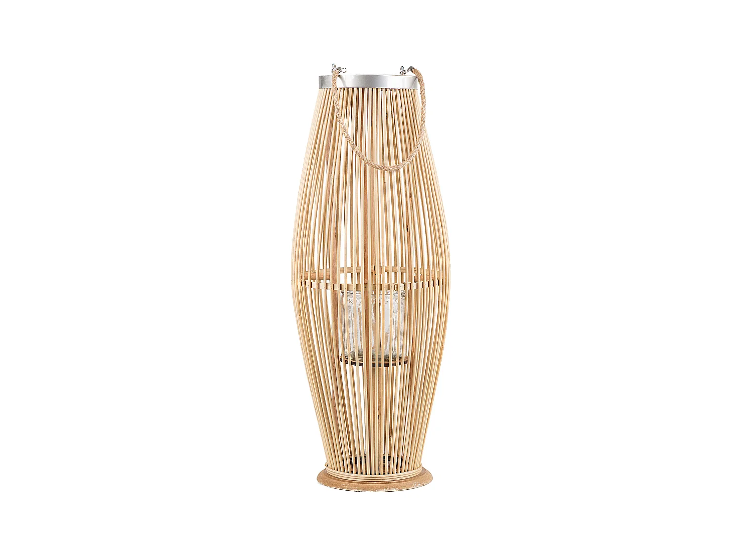 Bambusholz Deko Laterne heller Holzfarbtone/ Natural Flechtoptik Windlicht mit Glaseinsatz Retro Gartenlaterne Kerzenhalter Kerzenständer 72 cm Tahiti