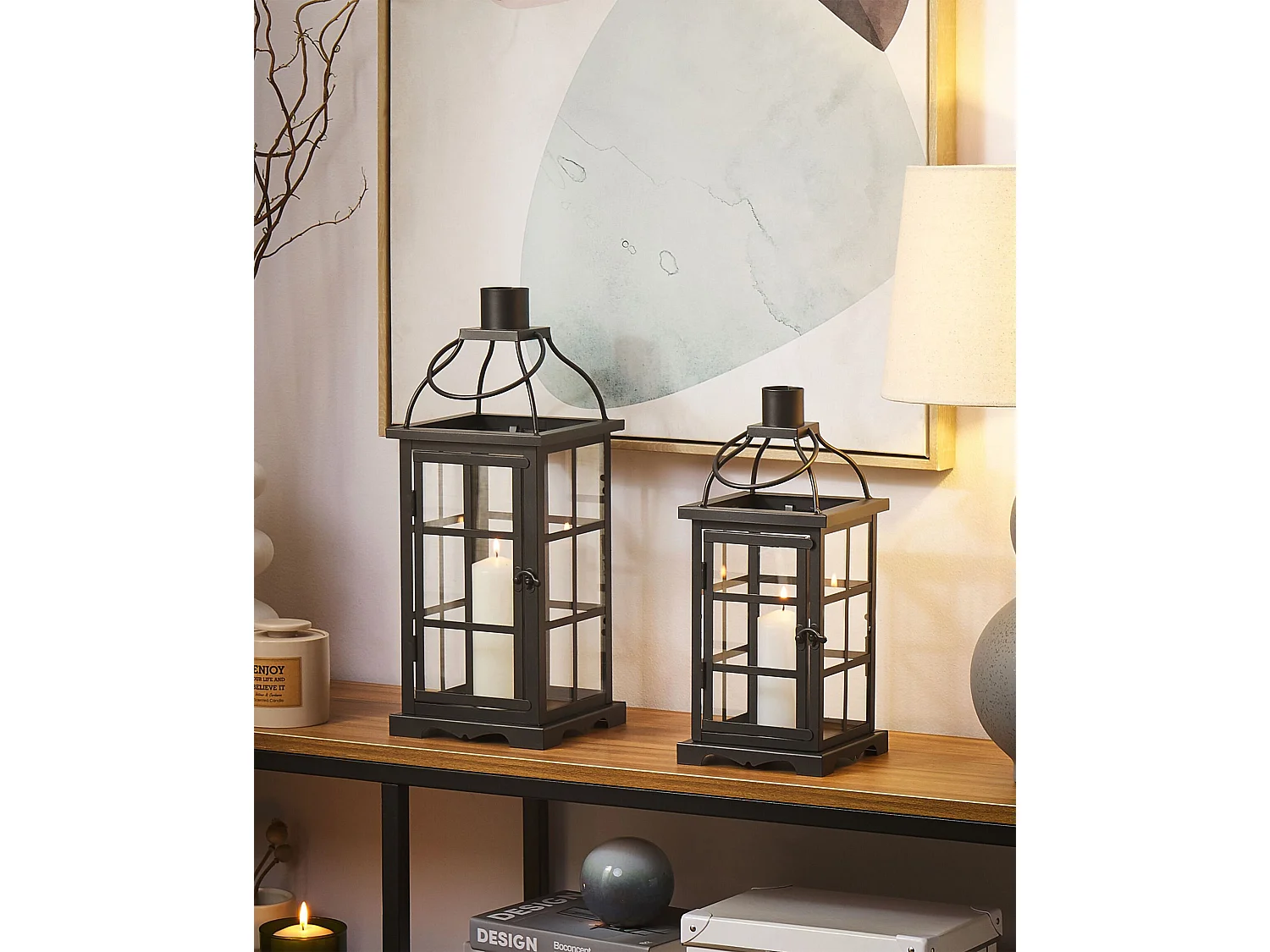 Windlichtlaterne Gartenlaterne Höhe 42 cm schwarz Eisen Dekolaterne Clara