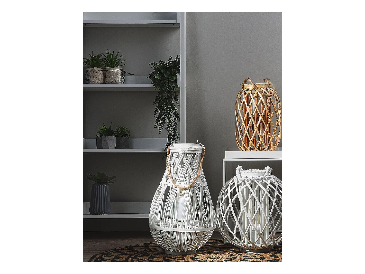 Dekolaterne Bambus/Glas weiß Höhe 77 cm Tonga