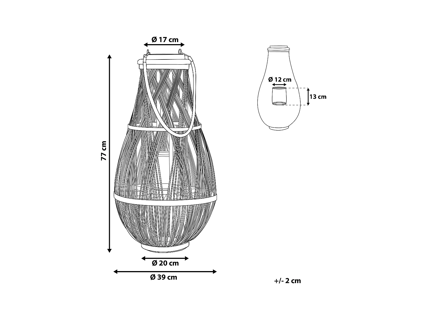 Dekolaterne Bambus/Glas weiß Höhe 77 cm Tonga