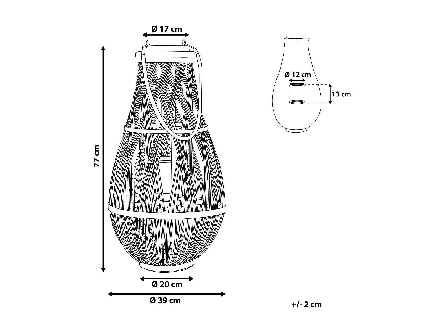 Lantaarn TONGA Bamboehout 77 cm Wit