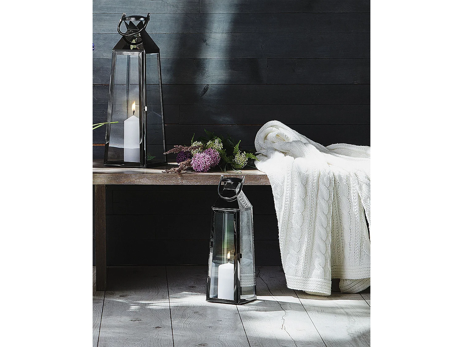 Lanterne CRETE Acier inox 42 cm Noir