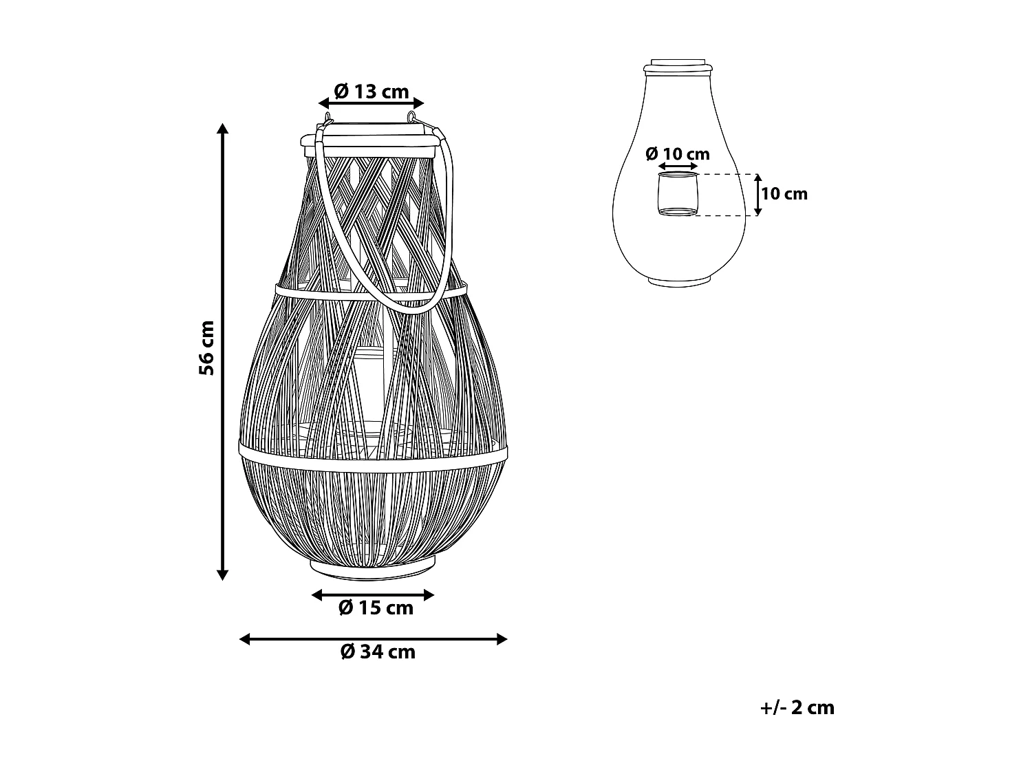 Lantaarn TONGA Bamboehout 56 cm Zwart