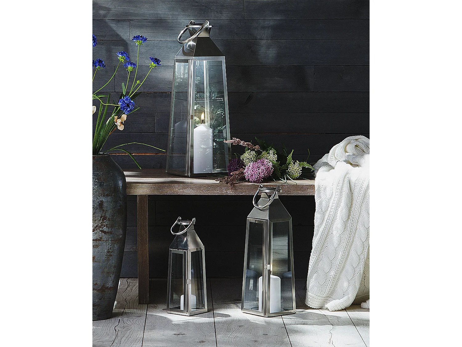 Lanterne CRETE Métal 42 cm Argenté